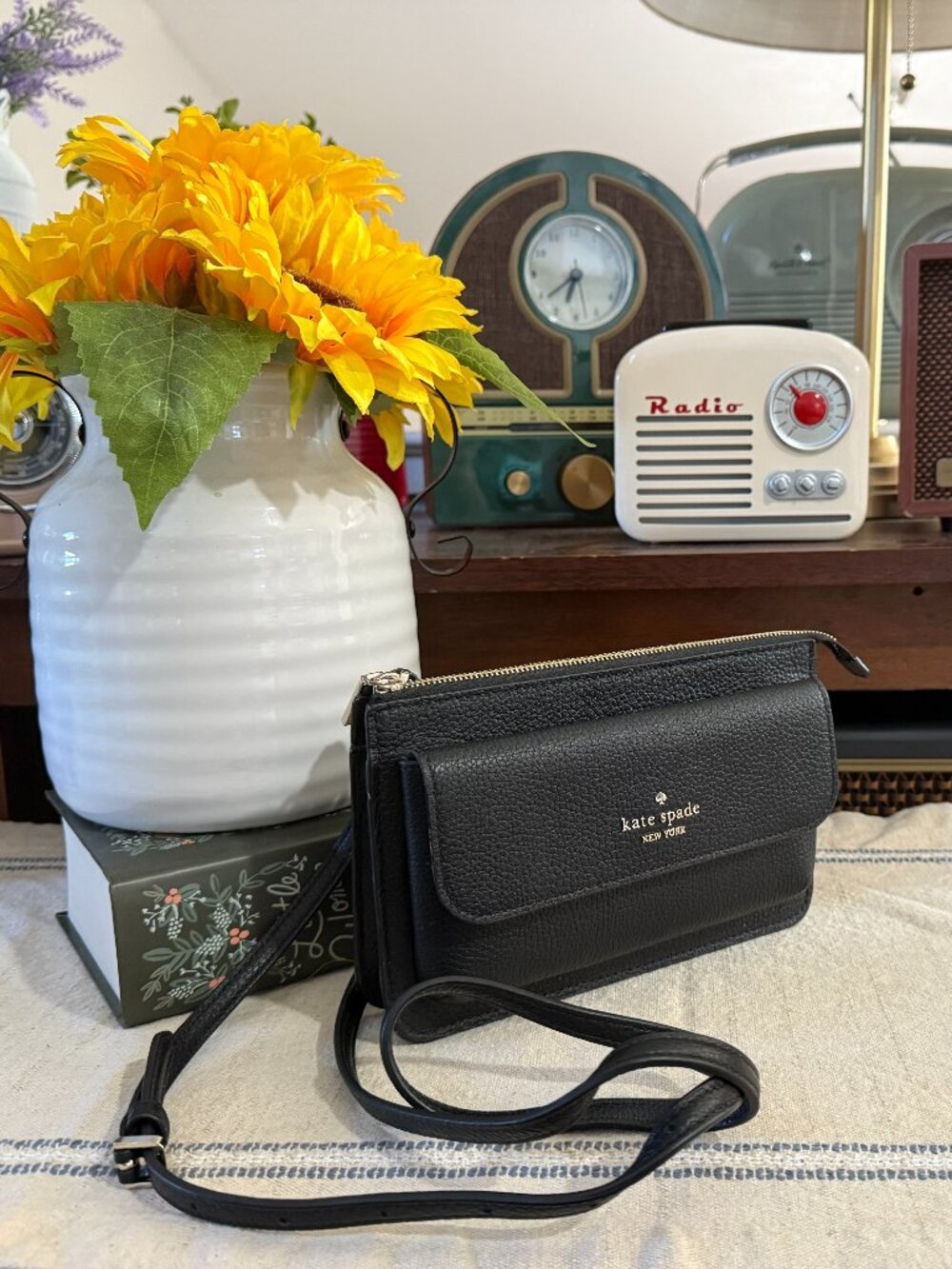 Kate Spade New York Black Leather Crossbody Wallet Clutch | Pebbled Leather | LN